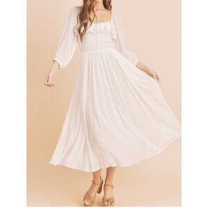 NWT Aemi + Co Geri Ruffled Smocked‎ Bodice Lined Bohemian Maxi Dress Large